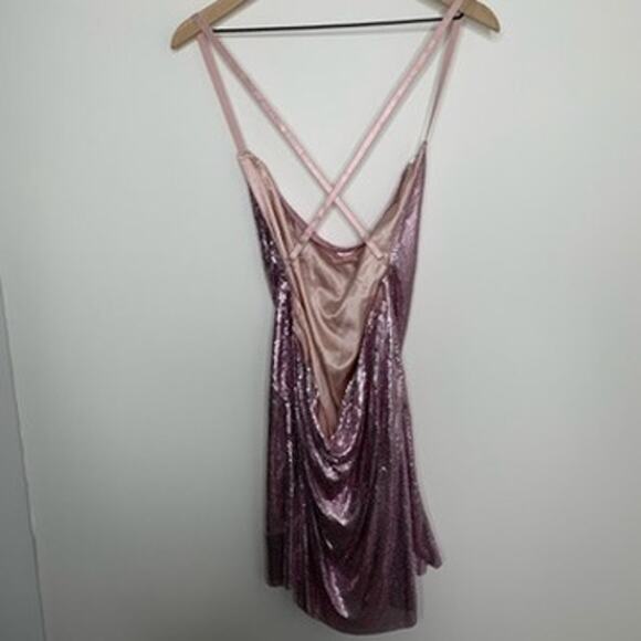 Meshki Glomesh Cowl Mini Dress Blush Pink Diamante Womens New Small - Picture 5 of 16